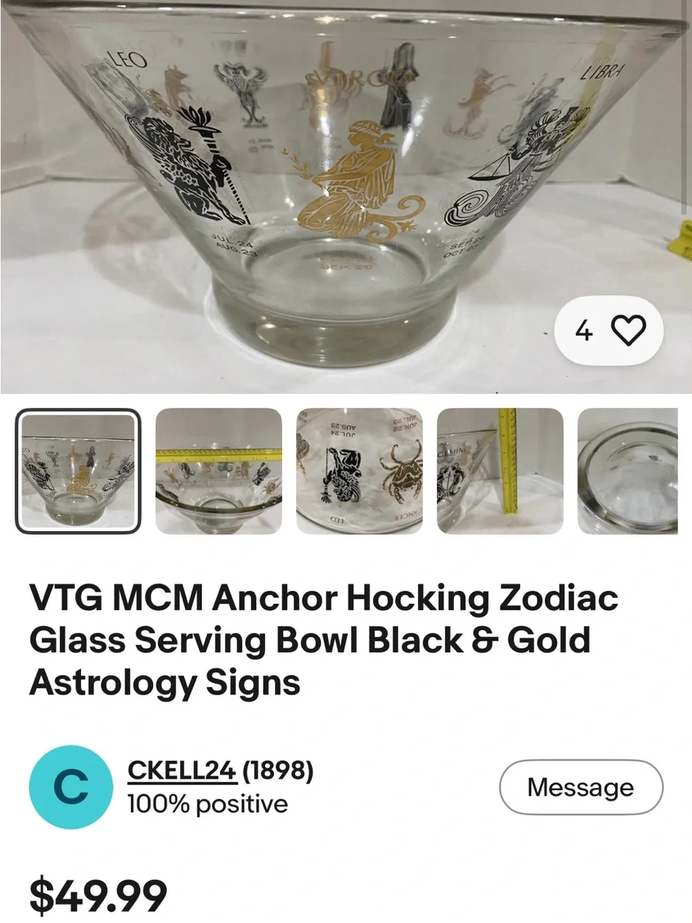 Anchor Hocking Zodiac / astrological chip bowl or salad bowl. 1960s